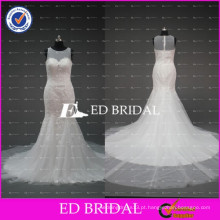 ED Bridal Sheer Beaded Crew Neck Lace Appliqued Tulle Mermaid Wedding Dress